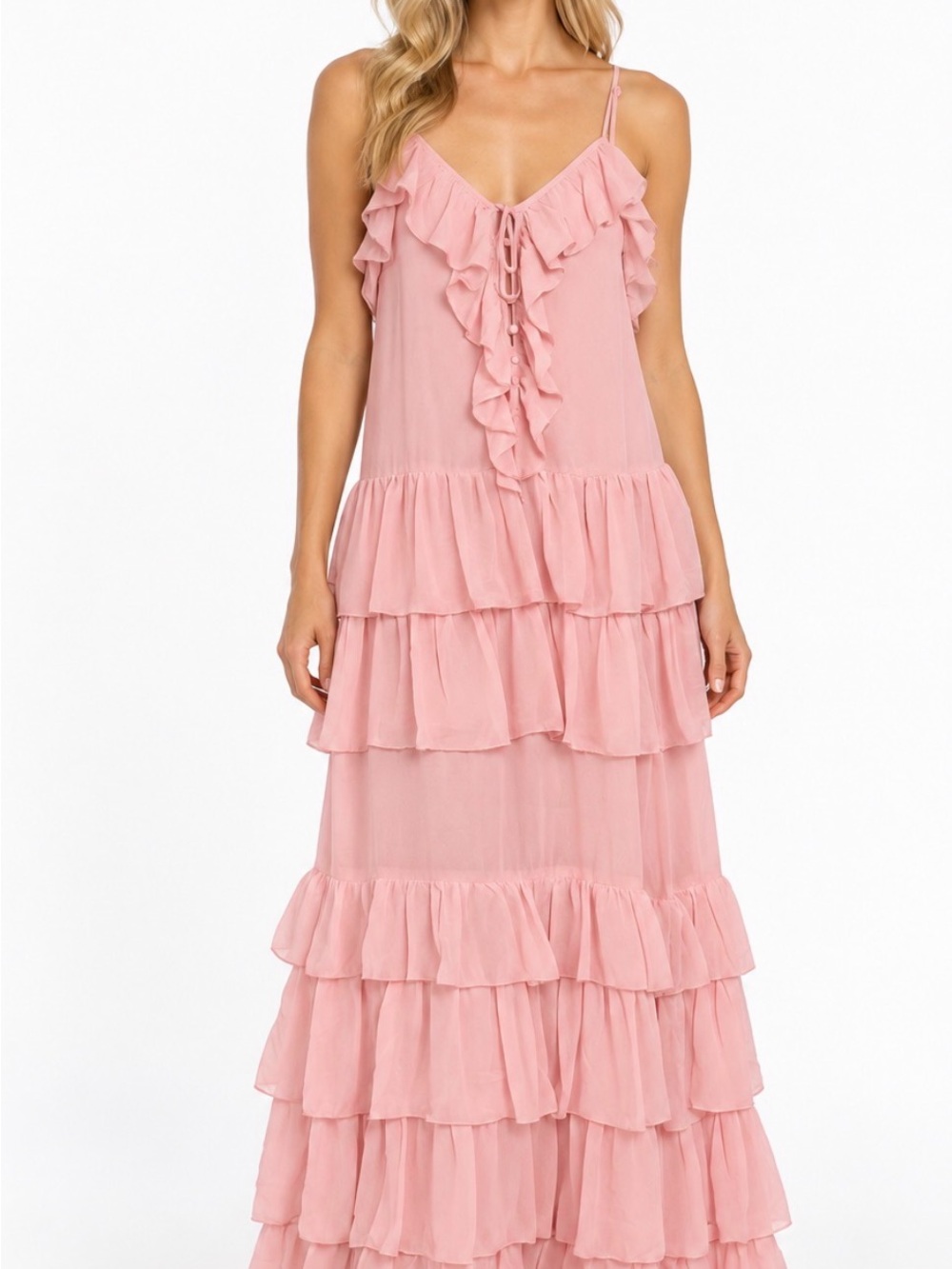 NWT Torn by Ronny Kobo Orcadia Pink Ruffle Chiffon Maxi Dress S